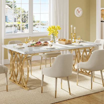 63" Unique Rectangular Shape Modern Dining Room Table, for 4-6 People