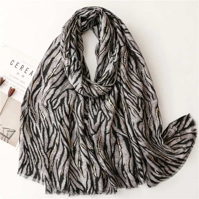 Soft Viscose Scarf with Zebra-Stripe Print
