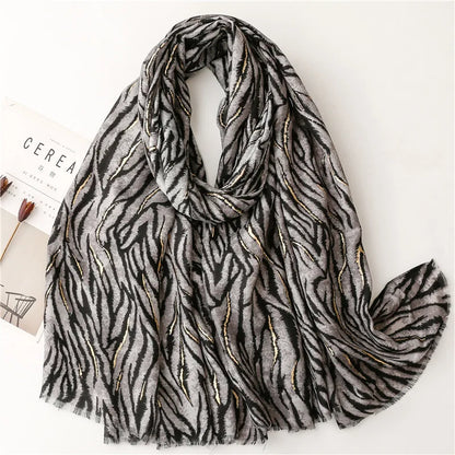 Soft Viscose Scarf with Zebra-Stripe Print