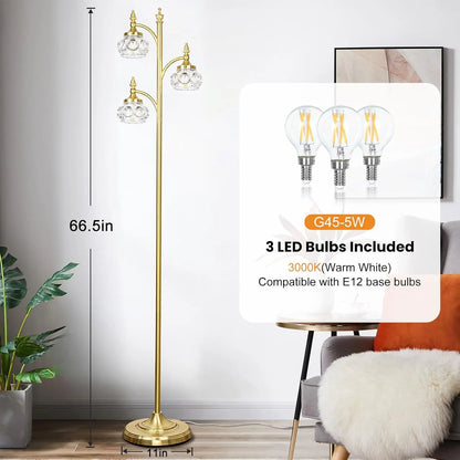 Gold Dimmable Tree Floor Lamp with a Sturdy Metal Base