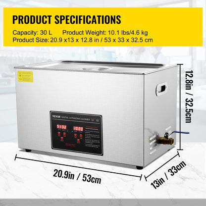 Stainless Steel Ultrasonic Portable Cleaning Machine  2L 3L 6L 10L 22L 30L