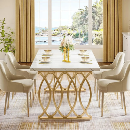 63" Unique Rectangular Shape Modern Dining Room Table, for 4-6 People