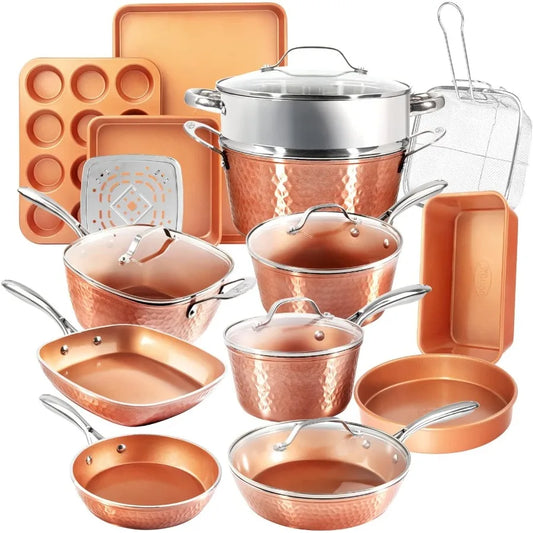 20-Piece Copper Cookware and Bakeware Set + Double Sided Copper Pan