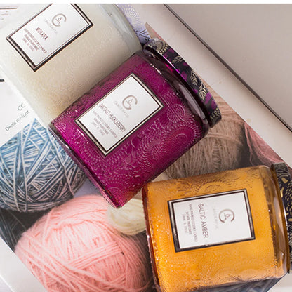 Scented Soy Wax Aromatherapy Candles, Embossed Glass