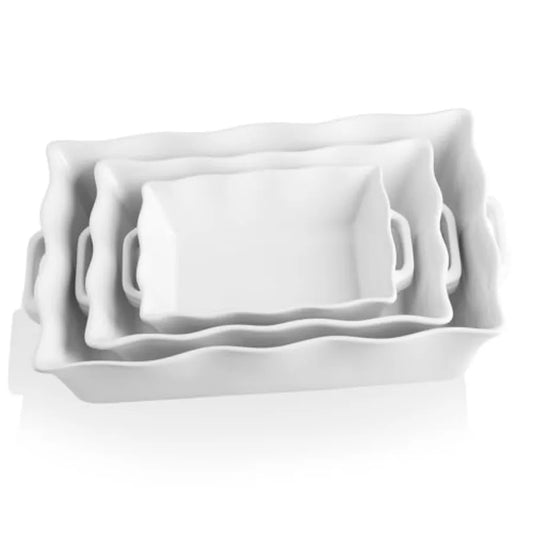 Set of 3 Rectangular Ceramic Casserole Dishes with Handles