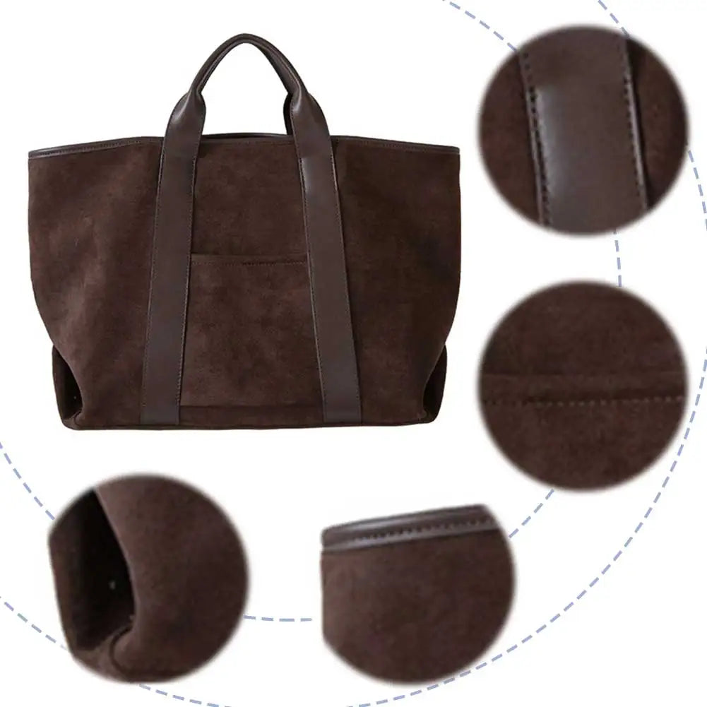 Solid Color Trendy Retro Handbag with Suede Top Handle for Errands, Travel or Everyday Use Tote Bag