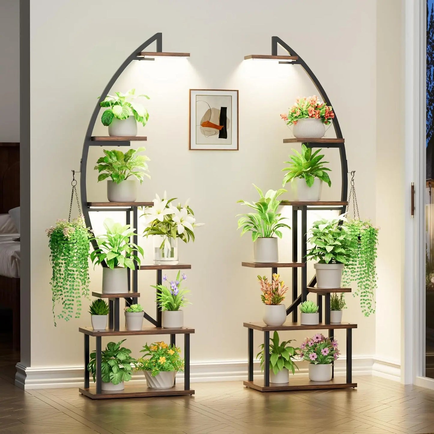 Half-Moon Design 7-Tier Indoor Plant Stand with Grow Lights