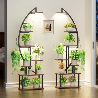 Half-Moon Design 7-Tier Indoor Plant Stand with Grow Lights