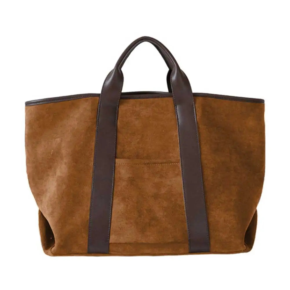 Solid Color Trendy Retro Handbag with Suede Top Handle for Errands, Travel or Everyday Use Tote Bag