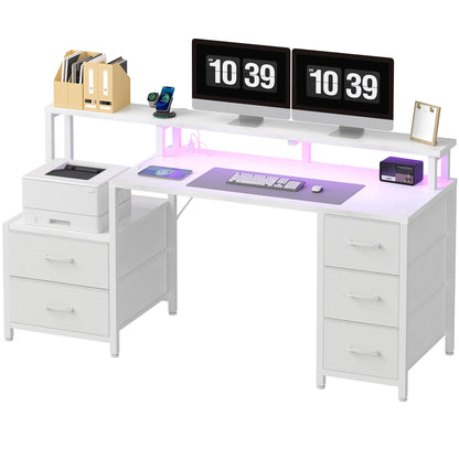 67In Office or Bedroom Desk with 5 Storage Drawers and LED Light Power Outlets