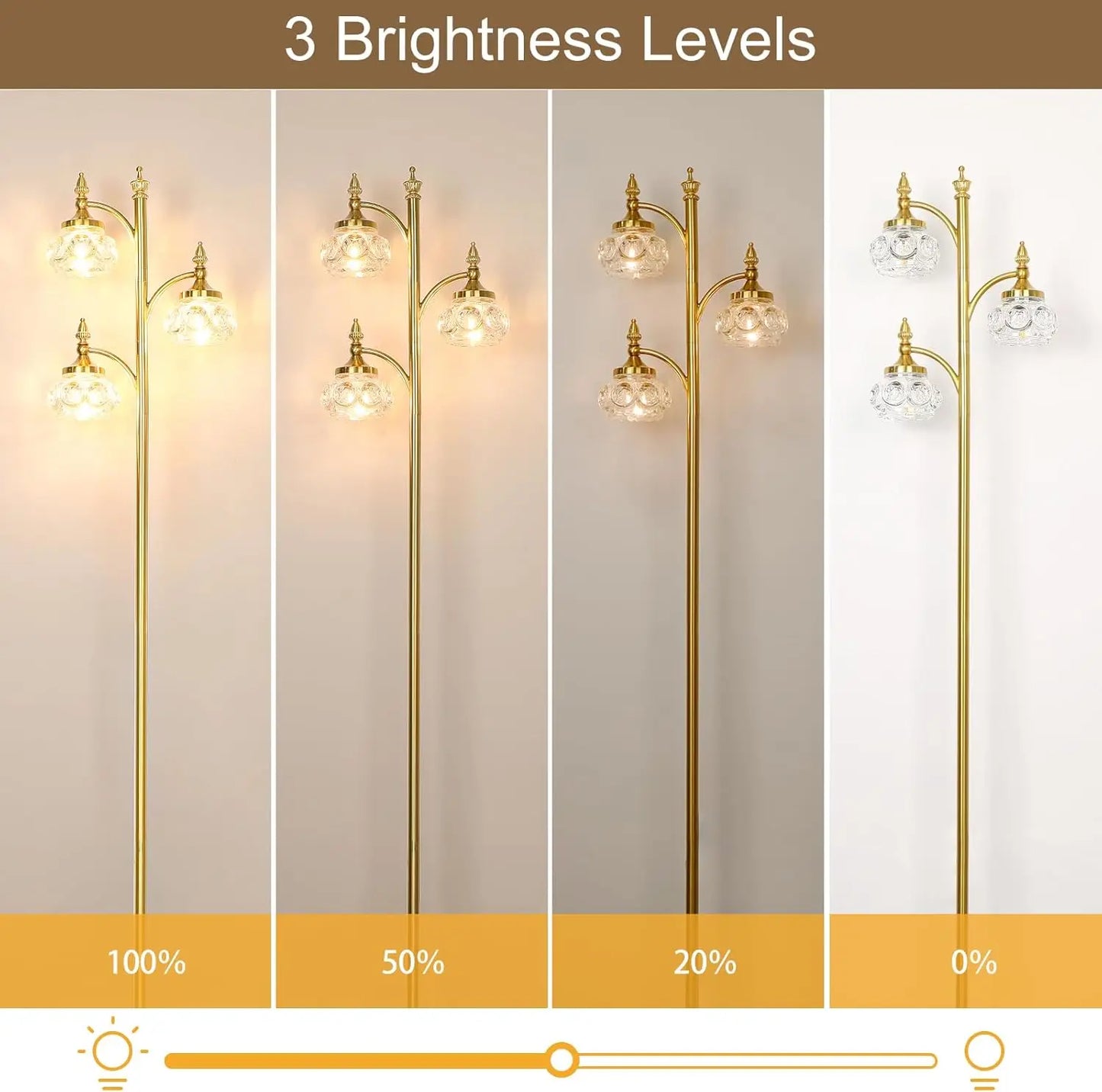 Gold Dimmable Tree Floor Lamp with a Sturdy Metal Base