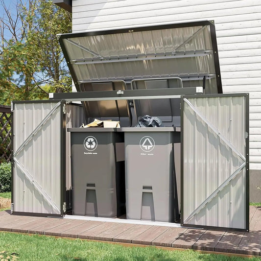 80 CU.FT Waterproof Metal Trash Can Storage Shed with Chain Lid