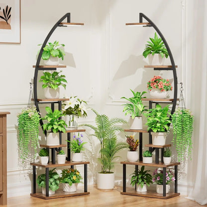 Half-Moon Design 7-Tier Indoor Plant Stand with Grow Lights