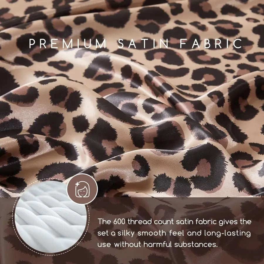 4-Piece Silky Satin Bed Sheets with Elastic Corner Straps, Queen Size
