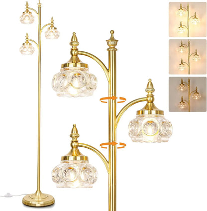 Gold Dimmable Tree Floor Lamp with a Sturdy Metal Base