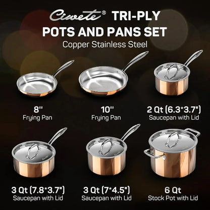 10-Piece Stainless Steel Copper Colored Outer Pots and Pans Set with Stainless Steel Lid