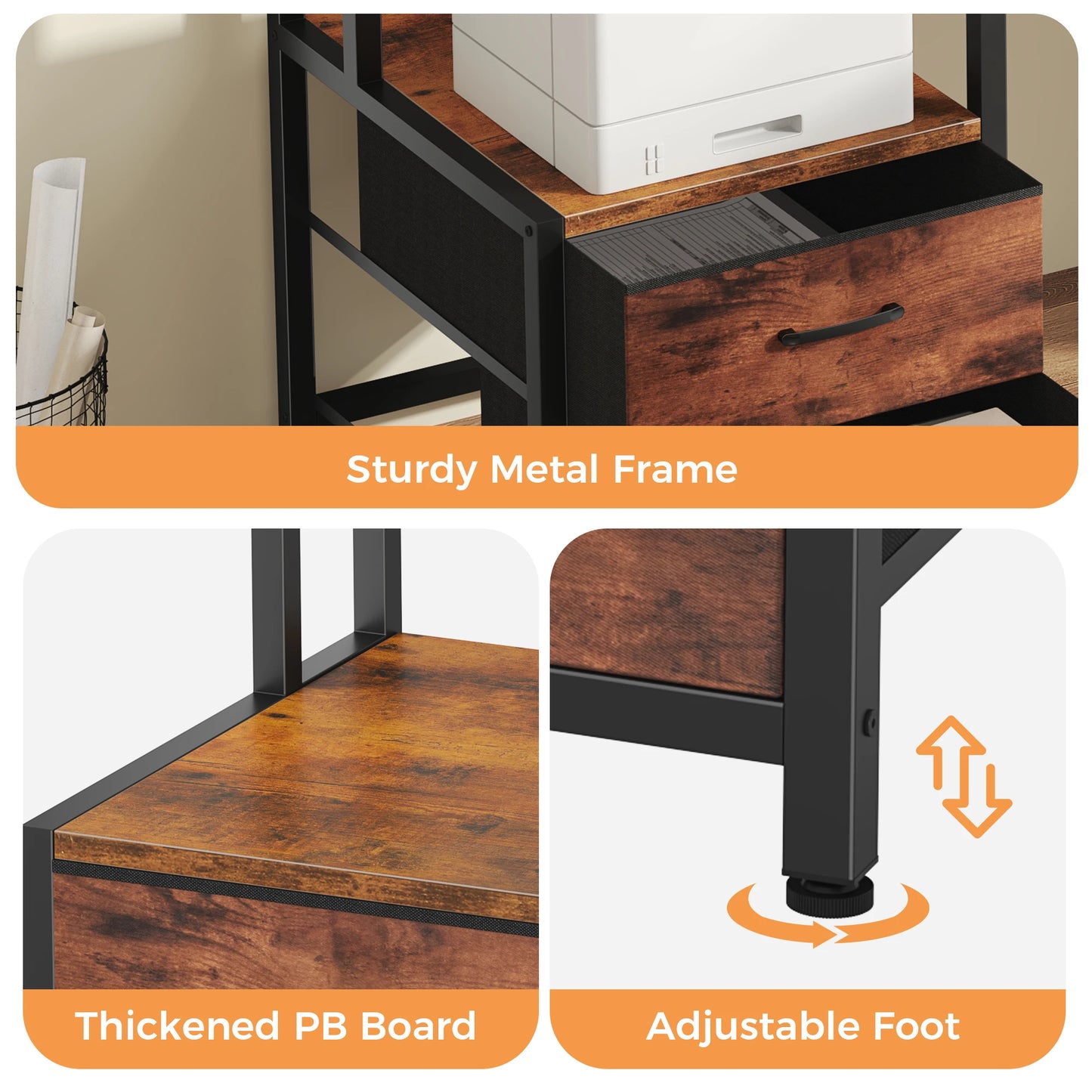 67In Office or Bedroom Desk with 5 Storage Drawers and LED Light Power Outlets