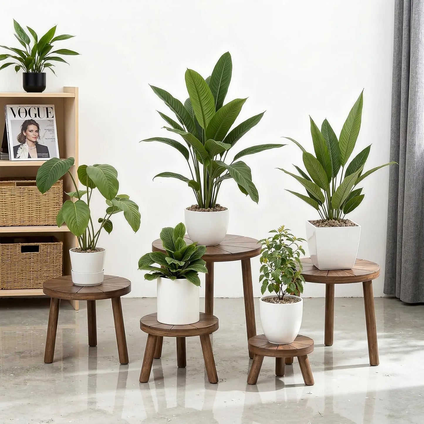 5 Wooden Plant Stands, Various Sizes from 3.9-11.8 Inches