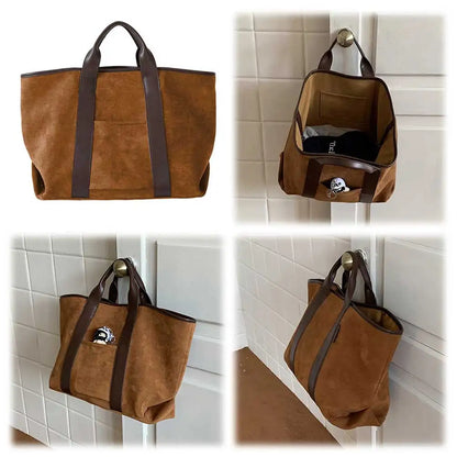 Solid Color Trendy Retro Handbag with Suede Top Handle for Errands, Travel or Everyday Use Tote Bag