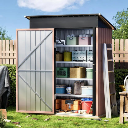 Garden Storage Shed with Lockable Door,Steel Tool Shed with Sloping Roof,Anti-Corrosion Metal Shed for Backyard Patio Lawn