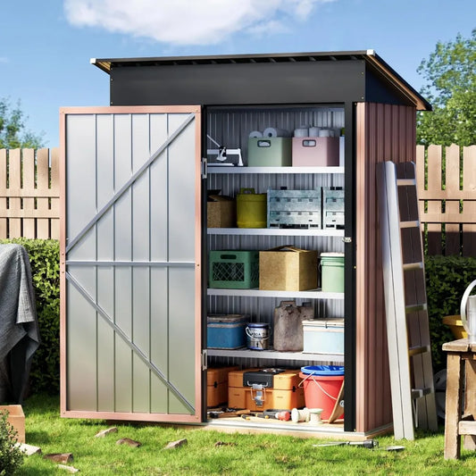 Garden Storage Shed with Lockable Door,Steel Tool Shed with Sloping Roof,Anti-Corrosion Metal Shed for Backyard Patio Lawn