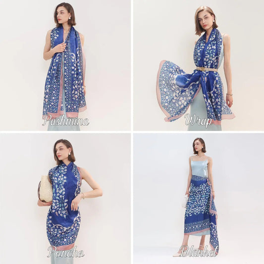 Over Sized Soft Mulberry Silk, Pashmina Shawl with Floral Pattern