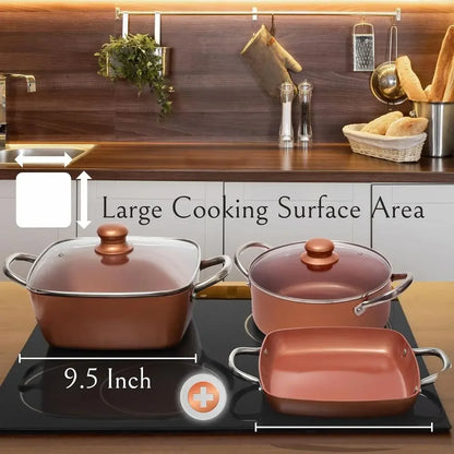 Induction Ready Copper Deep Frying Pan with Basket and 5 Qt Square Pot