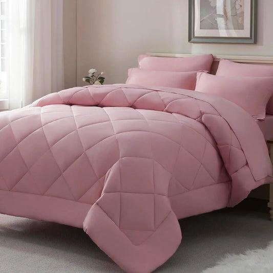 7 Pieces All Seasons Queen Comforter Set, Ultra Soft Blush Pink with Sheets & Pillowcases