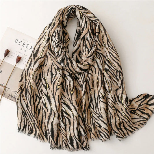 Soft Viscose Scarf with Zebra-Stripe Print