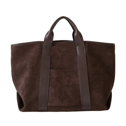 Solid Color Trendy Retro Handbag with Suede Top Handle for Errands, Travel or Everyday Use Tote Bag