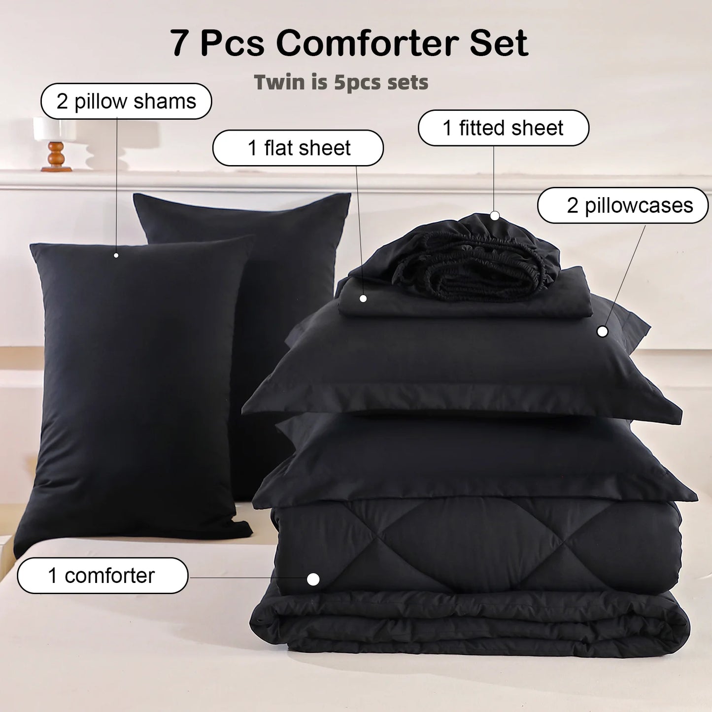 Diamond Stitched Comforter Bedding Sets with Sheets & Pillowcases 5-7pcs for Twin Full Queen King Sizes