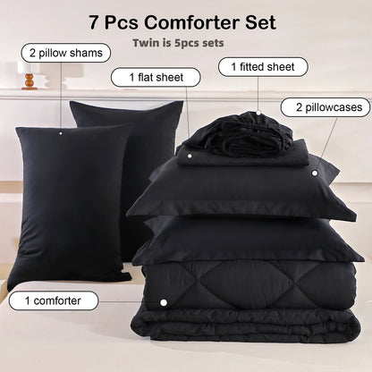 Diamond Stitched Comforter Bedding Sets with Sheets & Pillowcases 5-7pcs for Twin Full Queen King Sizes
