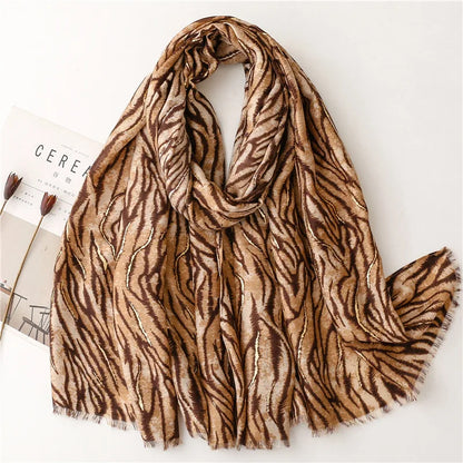 Soft Viscose Scarf with Zebra-Stripe Print