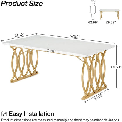 63" Unique Rectangular Shape Modern Dining Room Table, for 4-6 People
