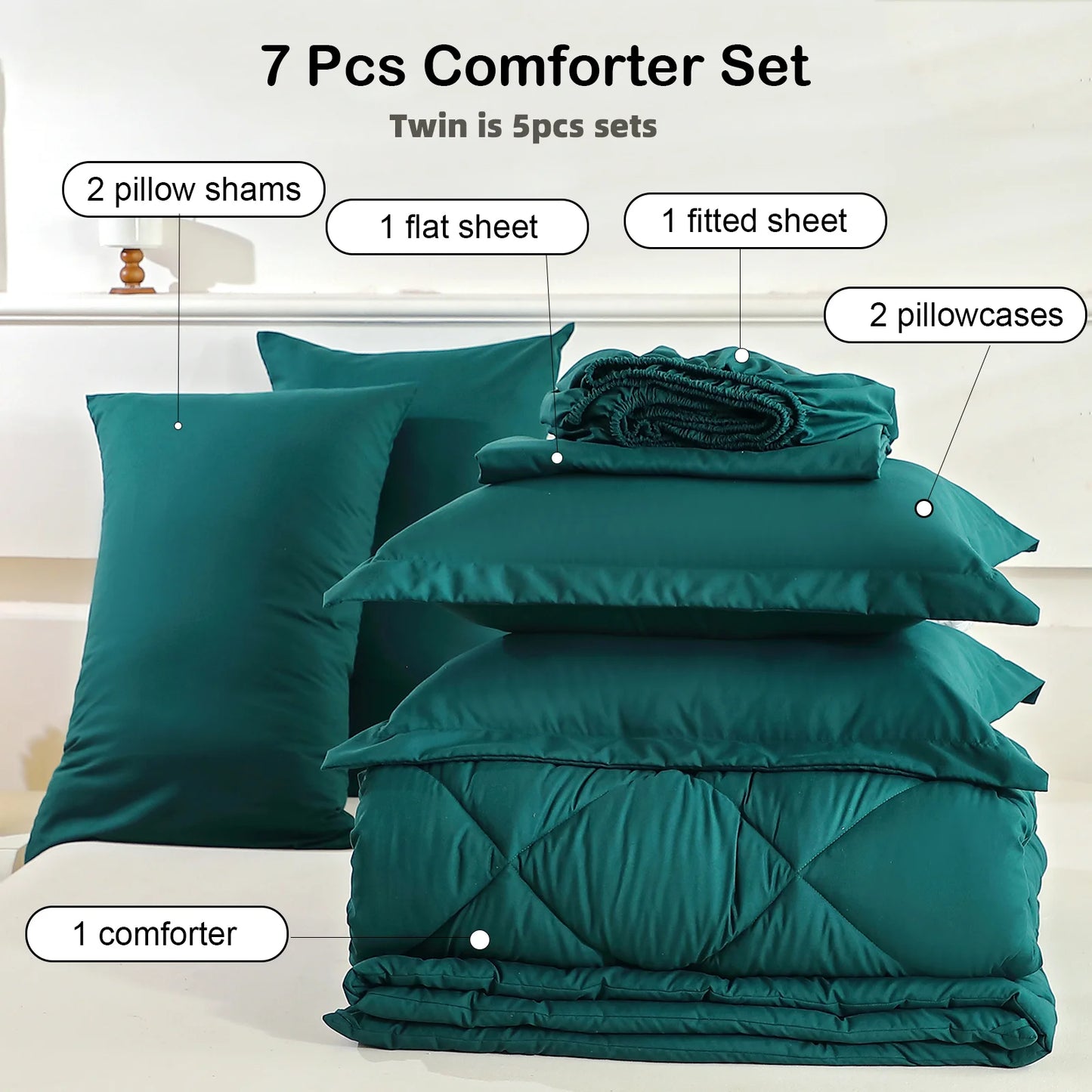 Diamond Stitched Comforter Bedding Sets with Sheets & Pillowcases 5-7pcs for Twin Full Queen King Sizes