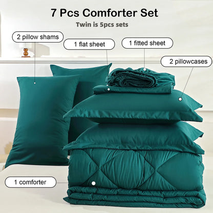 Diamond Stitched Comforter Bedding Sets with Sheets & Pillowcases 5-7pcs for Twin Full Queen King Sizes