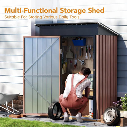 Garden Storage Shed with Lockable Door,Steel Tool Shed with Sloping Roof,Anti-Corrosion Metal Shed for Backyard Patio Lawn