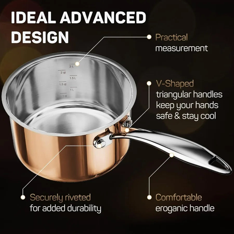 10-Piece Stainless Steel Copper Colored Outer Pots and Pans Set with Stainless Steel Lid