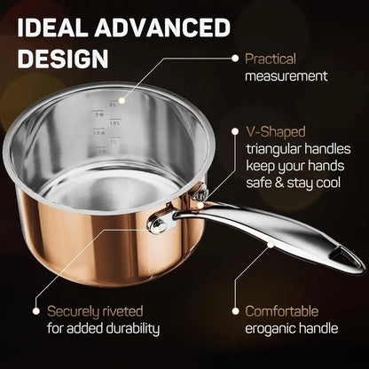 10-Piece Stainless Steel Copper Colored Outer Pots and Pans Set with Stainless Steel Lid