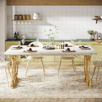 63" Unique Rectangular Shape Modern Dining Room Table, for 4-6 People