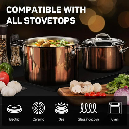 10-Piece Stainless Steel Copper Colored Outer Pots and Pans Set with Stainless Steel Lid