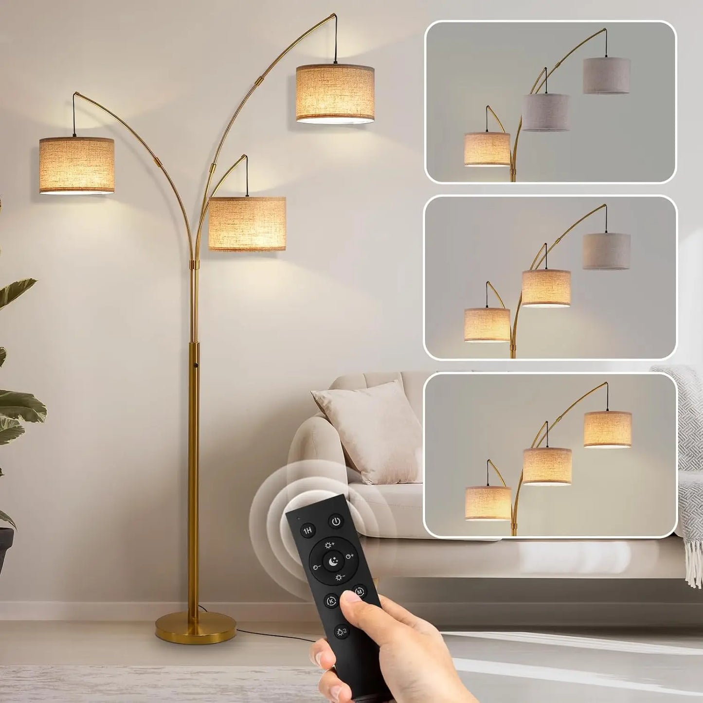 Super Bright Arc Floor Lamp Remote Control Stepless Dimmable 80 Inch Mid Century Tree Floor Lamp For Living Room Bedroom Office