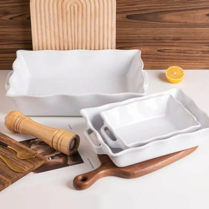 Set of 3 Rectangular Ceramic Casserole Dishes with Handles